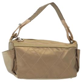 CHANEL Paris Biarritz Schultertasche aus beschichtetem Canvas Beige Silber CC Auth BA4942