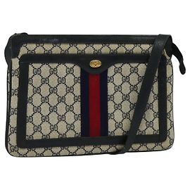 GUCCI GG Supreme Sherry Line Borsa a Spalla PVC Blu Navy Oro 41 02 013 Auth ep10484