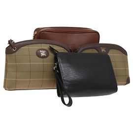 Bolsa Clutch BURBERRY em Lona e Couro 4 peças Bege Marrom Preto Auth bs29014