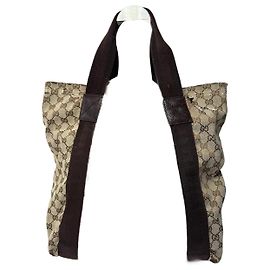 Borsa tote in tela monogramma Gucci vintage beige marrone