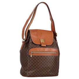 Céline Borsa a Spalla in Tela Macadam CELINE in Pelle PVC Marrone Oro Auth 136201
