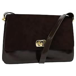 BALLY Borsa a Spalla in Pelle Scamosciata Marrone Scuro Oro Auth BA5436 - Bally