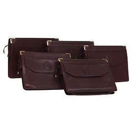 CARTIER Borsa Clutch Must Line in Pelle 5Set Bordeaux Oro Auth 141368