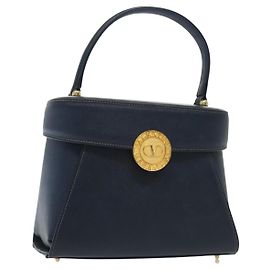 Valentino Borsa a mano in pelle blu navy e oro Auth BA5531