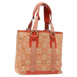 Gancini Tote Bag aus Canvas in Orange und Gold Auth BA5410 von Salvatore Ferragamo