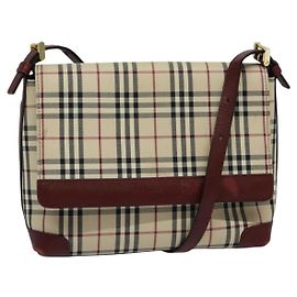 Burberry Borsa a Spalla Nova Check in Tela Beige Oro Auth BA5440