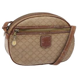 Céline Borsa a Spalla in Tela Macadam CELINE PVC Beige Oro Auth gh675