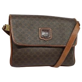 Céline Borsa a Spalla in Tela Macadam CELINE in Pelle PVC Marrone Oro Auth gh672