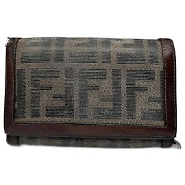 Portafoglio in tela e pelle Fendi FF monogramma vintage marrone