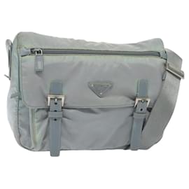 Bolso de Hombro PRADA de Nailon Azul Claro Plata Auténtico ki5926