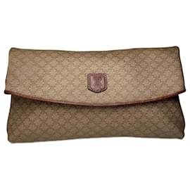 Céline Clutch de Cuero Monograma Celine París Vintage Beige Marrón