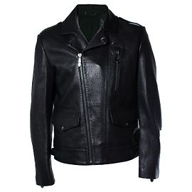 Schwarze genarbte Lederbikerjacke von Philipp Plein