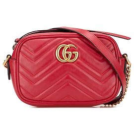 Gucci Rojo Mini GG Marmont Cuero Matelassé Bandolera