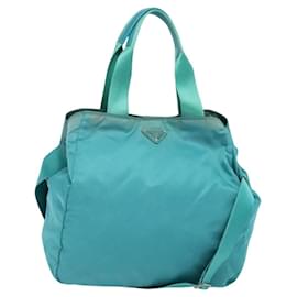 PRADA Tote Bag Nylon 2in1 Türkis Blau Silber Auth ti3401