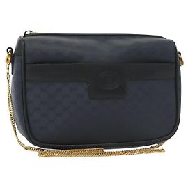 Borsa a Spalla con Catena Micro GG Supreme PVC GUCCI Navy Gold 001 14 0412 Auth ep10578