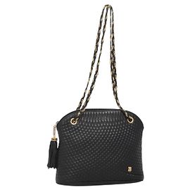 BALLY Borsa a Spalla a Catena Pelle Nera Oro Auth SW1496