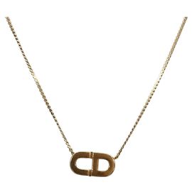 Collana Logo CD Christian Dior in metallo dorato Auth 140832