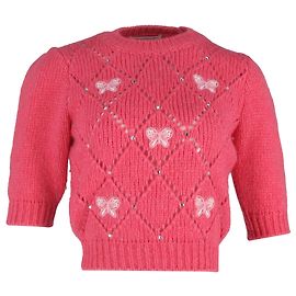 Maglione in lana rosa decorato di Alessandra Rich