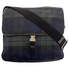Borsa a spalla messenger in nylon tessuto a quadri Prada