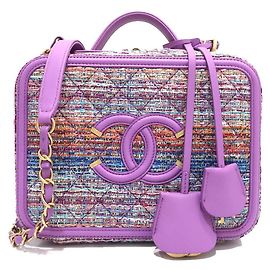 Chanel CC Filigree Borsa da toeletta a catena in tweed e pelle viola
