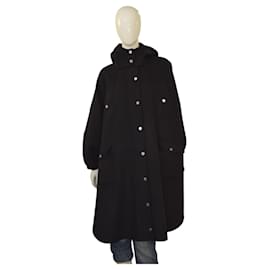 Maje Cappotto Cape con Cappuccio in Lana Nera