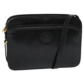 Borsa a Spalla in Pelle Nera e Oro GUCCI 001 256 0609 Auth am8954
