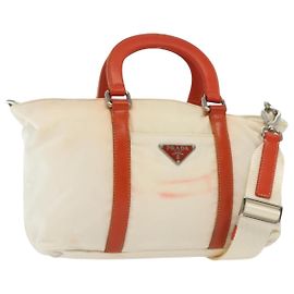 PRADA Borsa a Mano Nylon 2 vie Bianco Argento Auth ti3400