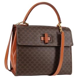 Céline Borsa a mano in tela Macadam CELINE in pelle PVC 2 in 1 marrone oro Auth ki5899