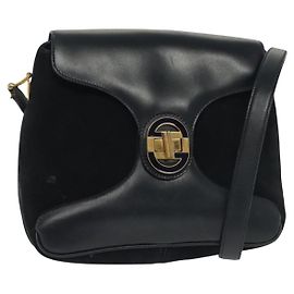 Borsa a Spalla GUCCI Camoscio Blu Navy Oro Auth ep10549