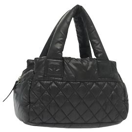 CHANEL Borsa a Mano Cococoon Nylon Nero Argento CC Auth BA5555