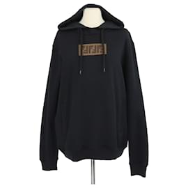 Fendi schwarze Sweatshirt mit Kapuze aus Baumwollmischung mit besticktem Patch