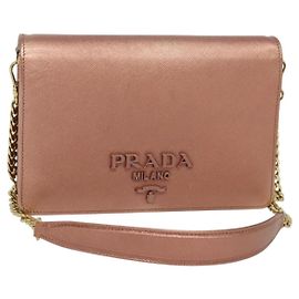 PRADA Bolso de Hombro con Cadena de Cuero Rosa Dorado Auth 127990