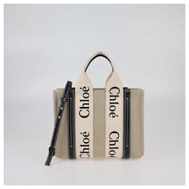 Chloé Tote Woody Piccolo in Tela Nero/Beige