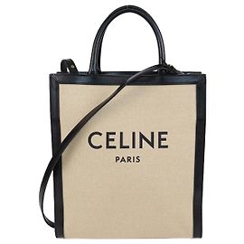 Céline Borsa tote verticale piccola in tela nera/beige di Celine