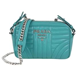 Borsa a tracolla in pelle verde Diagramme di Prada