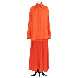 Autre Marque Conjunto de camisa de manga larga oversized naranja y falda plisada de Christopher John Rogers