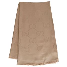 Sciarpa in seta e lana GG jacquard caramello Gucci