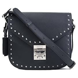 Borsa a spalla in pelle nera MCM