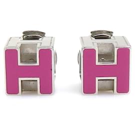 Hermes HERMES Earrings Cage de H Metal Enamel Silver Magenta - Hermès