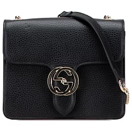 Gucci Borsa a tracolla Piccola in Vitello Nero Dollar con G Intrecciata