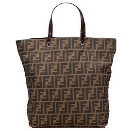 Bolsa Tote de Lona Zucca Marrom Fendi