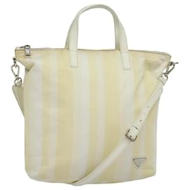 PRADA Borsa a Mano Nylon 2way Beige Argento Auth ti3404