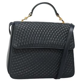 BALLY Borsa a mano in pelle 2 vie Blu Navy Oro Auth BA4873