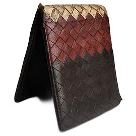 Cartera de cuero Intrecciato Bottega Veneta vintage beige rojo marrón plegable