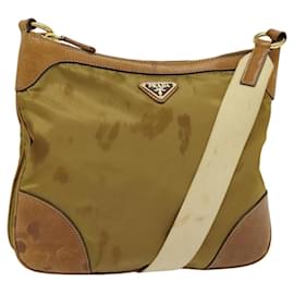 Borsa a Spalla PRADA in Nylon Pelle Beige Oro Auth 140625