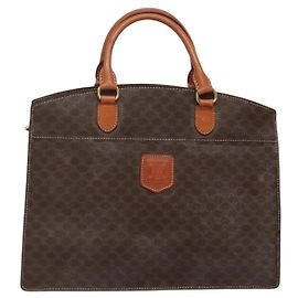 Céline Borsa a mano in tela Macadam CELINE in pelle PVC marrone oro Auth ep10408