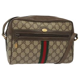 Borsa a Spalla GUCCI GG Supreme Web Sherry Line PVC Beige Oro Rosso Auth BA5506
