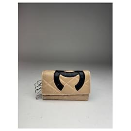 Vintage Chanel Leather Key Holder Beige black