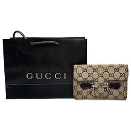 Tarjetero de cuero monograma Gucci vintage Horsebit beige