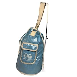 Borsa a secchiello vintage Courreges Paris blu ghiaccio